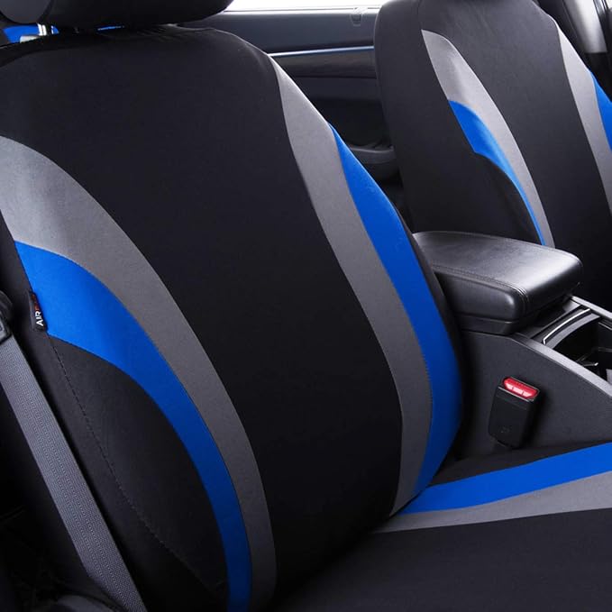 CAR PASS Line Rider Sporty Cloth 11PCS Universal Fit Car Seat Cover -100% Breathable with 5mm Composite Sponge Inside,Airbag Compatible,3zipper Bench(Full Set, Black and Blue)