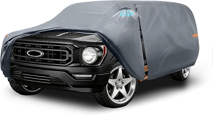Truck Cover with Camper Shell Topper, Universal Fit Ford F-Series,Chevy Silverado,Dodge Ram,GMC Sierra and Toyota Tundra etc,Truck Cover Waterproof All Weather with Zipper(Length-228 to 242 inch)