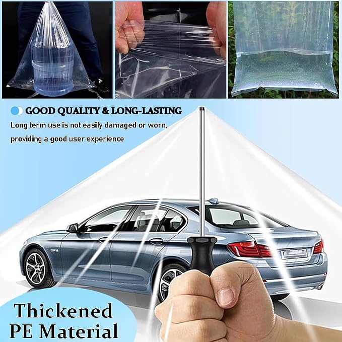 Universal Plastic Car Cover, Fully Enclosed Sealed Car Flood Cover, 13x23 ft Universal Plastic Car Cover, Reusable PE Material