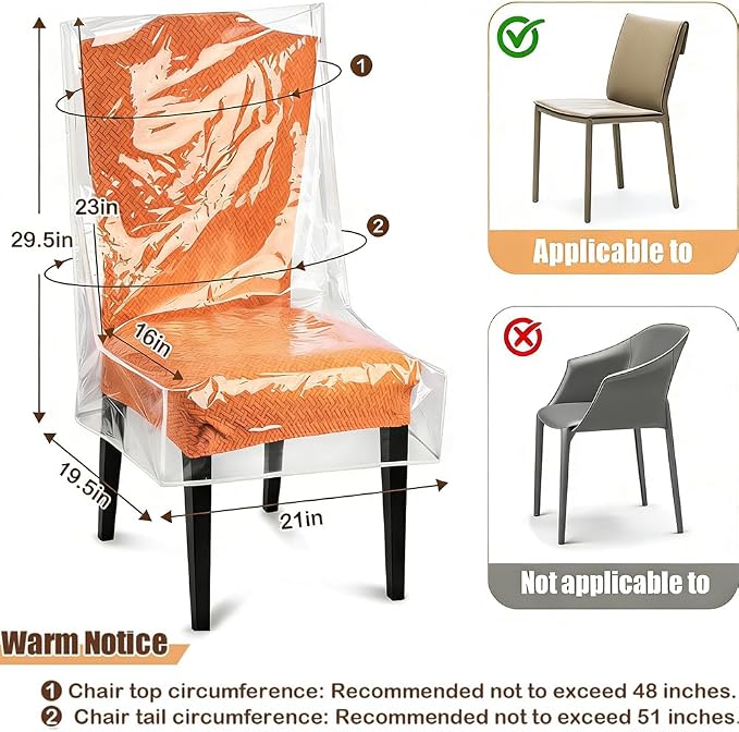 Dining Chair Covers, Waterproof Chair Covers - 6 Pack Clear Plastic Seat Chair Protector for Kitchen Keep Your Chair Away from Water Dust Stain and Pet Claws W/21 x D/18 Fits 16-23" (6)