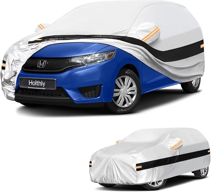 10 Layers Hatchback Car Cover Custom Fit for Honda Fit (2001-2026), Waterproof All Weather for Automobiles, Outdoor Full Cover Sun Dust Rain Protection with Cotton. Silver