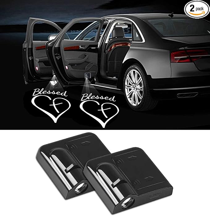 NewL 2 Pcs Led Car Door Welcome Light Blessed Logo Symbol Projector Lights Ghost Shadow Light | Clear ghost shadow projection, no damage to wiring, easy to install on car doors, universal fit for most vehicles