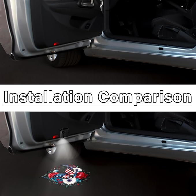 2PCS American Flag Butterfly Car Door Lights Projector, Universal Car Door LED Projector Lights Fit for All Car Models