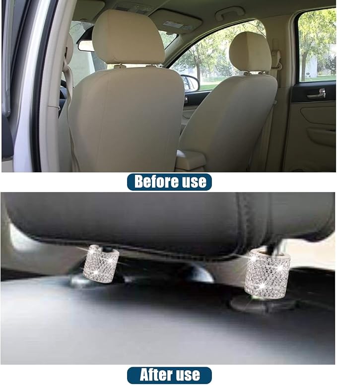 BELOMI 4 Pack Car Headrest Collars, Bling Car Head Rest Collars Rings Decor, Rhinestone Car Head Rest Collars, Diamond Interior Car Seat Accessory (Style 2-White)