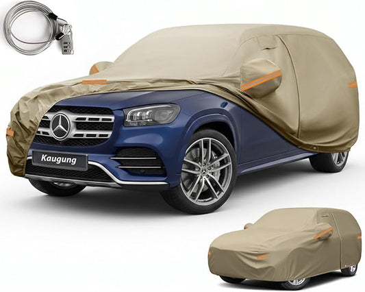 Kaugung Custom Fit Car Cover for Mercedes Benz GL/GLS Class GLS450 GLS550 GLS580 GLS63 AMG,Heavy Duty All Weather Waterproof Outdoor SUV Cover with Driver Door Zipper, Mirror Pockets & Air Vents