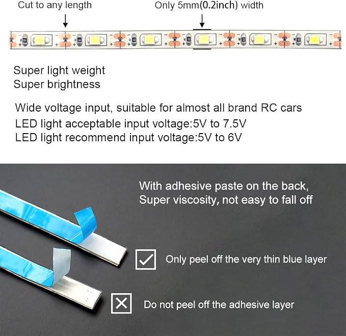 Waterproof LED Light Strips for RC Cars Trucks Airplanes Boats Drones Fixed Wing AR Wing Model Underglow Light (Ice Blue)