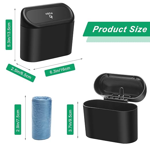 AHIER Small Car Trash Can with Lid, Plastic Mini Car Garbage Can Portable Hanging Holder with 30pcs Bags for Cars, Office, Home