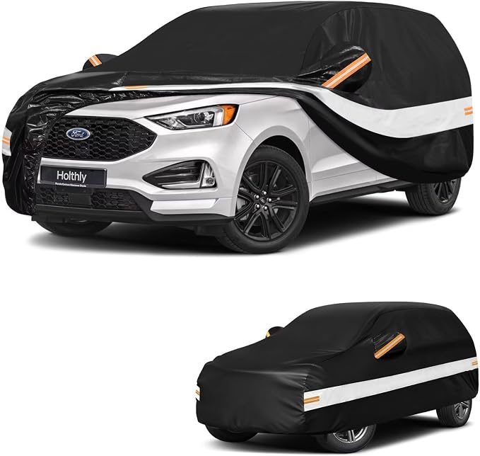 10 Layers SUV Car Cover Custom Fit for Ford Edge(2018-2026), Waterproof All Weather for Automobiles, Outdoor Full Cover Sun Dust Rain Protection with Cotton. Black