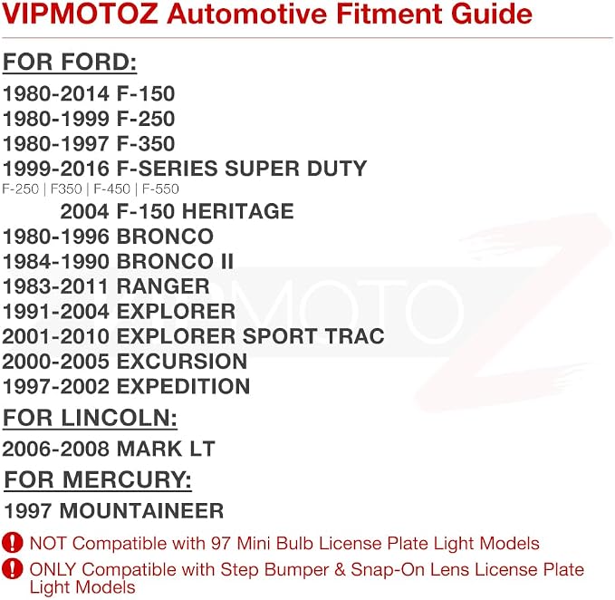 VIPMOTOZ Bright White SMD LED License Plate Light Compatible with Ford F150 F250 F350 Super Duty Ranger Pickup Explorer Bronco Excursion Expedition Rear Bumper Tag Lamp Housing Assembly Replacement