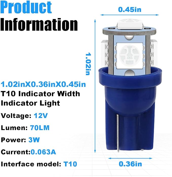smilfuy 2PCS T10 194 LED Bulbs Tag Lights for License Plate, 6000K Blue | Wedge 168 T10 2825 5SMD 5050 Chips LED Bulb, 12V Bulb Replacement for Car Interior Dome Map Door Courtesy License Plate Light