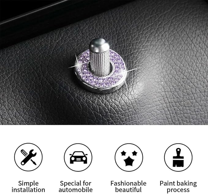 JOYCOURT 4Pack Bling Car Inner Door Lock Cover Stickers, Purple | Rhinestone Bling Car Pull Rod Bolt Decoration Cover Interior Car Accessories, for Mercedes-Benz A/B/C/E Class GLC GLA GLK GLA