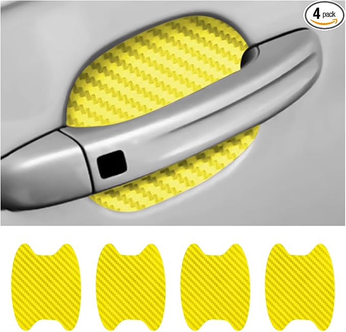 4PCS Car Handle Cup Stickers, Carbon Fiber Scratch Auto Protective Film, Non-Marking Bowl Protector, Universal for Most Cars, SUV, Van (Yellow/4PCS)