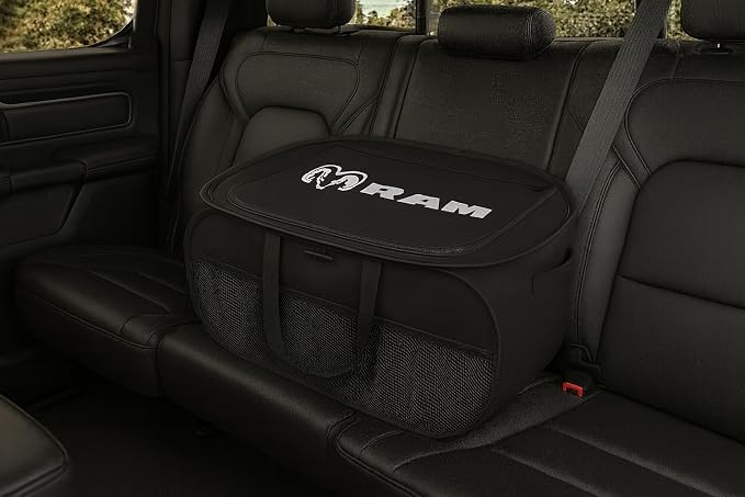 SR1 Performance USA RAM Pop Up Truck Bed & Back Seat Storage Organizer - Expandable Collapsible Cargo Caddy for Dodge RAM 1500, 2500, 3500 & TRX - Black with Logo