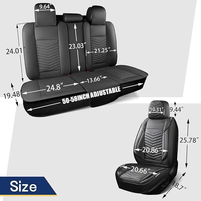 HChengkikz Car Seat Cover, Waterproof Faux Leather (Black + Blueline) | Easy Maintenance, Airbag Compatible, Universal Fit For Most SUVs Trucks Pick-ups Sedans