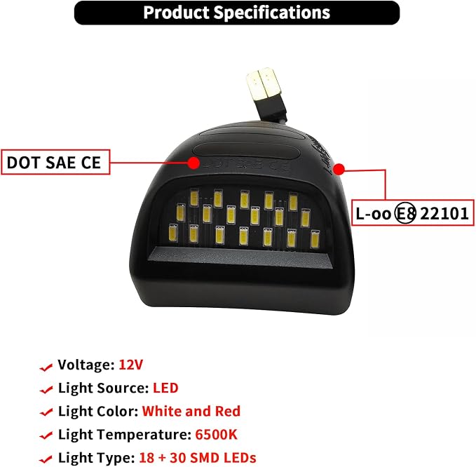 AlyoNed Red OLED Neon Tube LED License Plate Light Tag Lamp Assembly Compatible with Chevy Silverado GMC Sierra 1500 2500 3500 Suburban Tahoe Yukon XL Cadillac Escalade EXT