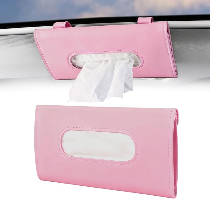 Car Visor Tissue Holder, Sun Visor Napkin Holder for Car, Easy Installation, Universal Accessories Vehicle Interior Tissue Box Suitable for SUVs, Trucks (Pink)