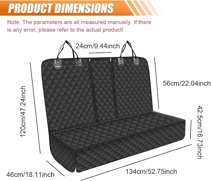 Car Back Seat Cover for Dog, 53" Pet Bench Backseat Cover, Black | Waterproof Nonslip Car Seat Protector for Pet Kids for Cars SUVs Trucks