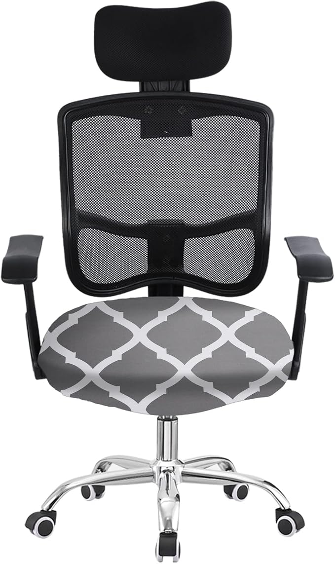SearchI Seat Covers for Dining Room Chairs Stretch Printed Chair Seat Covers Set of 8, Removable Washable Upholstered Chair Seat Protector Cushion Slipcovers for Kitchen, Office(Grey+White)
