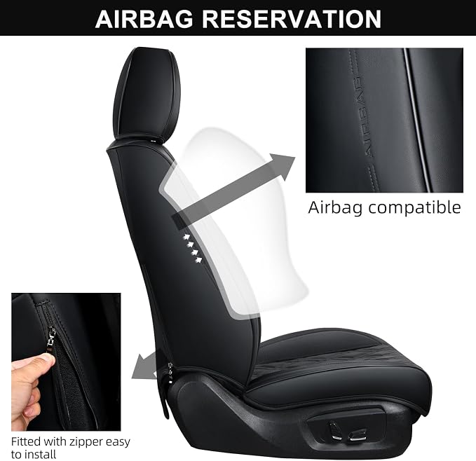 Black Car Seat Covers Full Set, Breathable Leather Automotive Front and Rear Seat Covers & Headrest, Universal Automotive Vehicle Seat Cover for Most Sedan SUV Pick-up Trucks