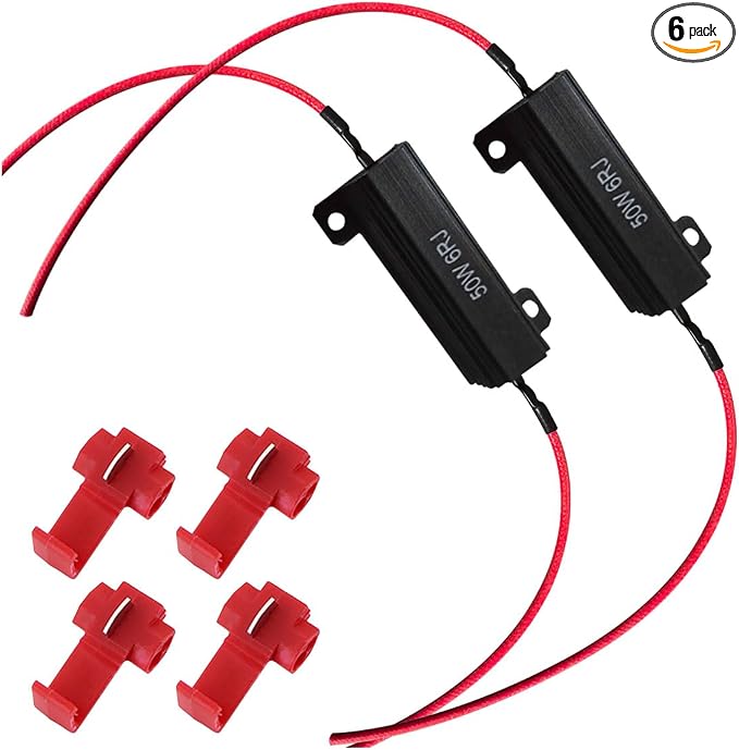 50W 6ohm LED Load Resistors with Quick Wire Clips, Aluminum Case Resistor for Fix LED Turn Signal Lights Bulb Fast Hyper Flash, Automotive Replacement Resistor for Fix Blink Error Code (Black, 2PCS)