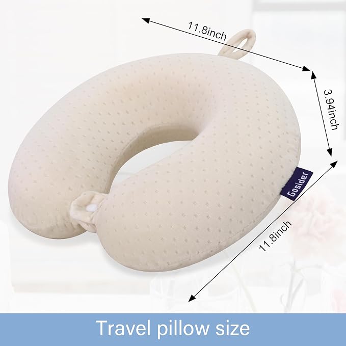 Memory Foam Neck Pillow Comfortable Travel Neck Pillow Neck and Head Support Lightweight Portable Airplane Travel Pillow for Sleeping, Traveling,Car, Train, Bus and Home Use Beige