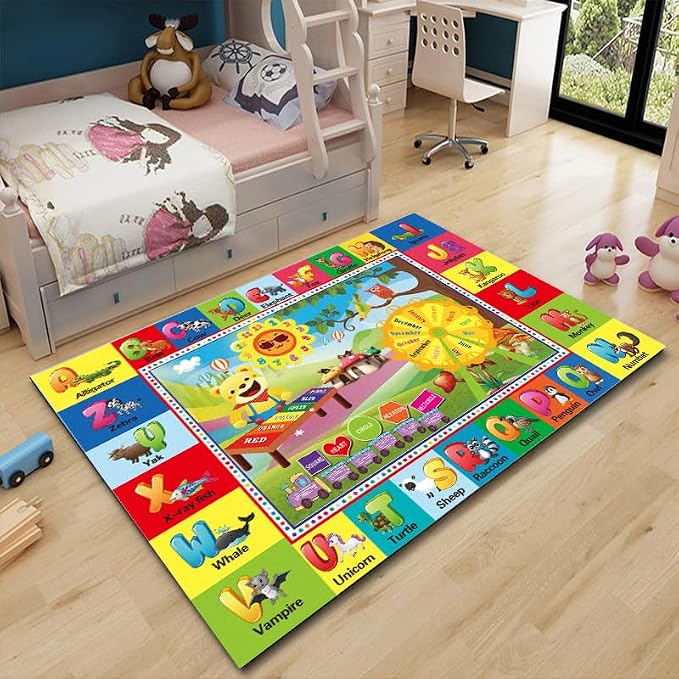 ABC Kids Play Rug, Non-Slip Classroom Carpet,78.7" x 59" | Colorful ABC pattern, soft low-pile surface, non-slip backing, ideal for playrooms and classrooms