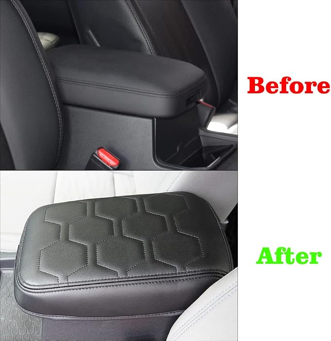 Muslogy Center Console Armrest Cover Fit for Nissan Frontier 2022-2025 2026 Accessories, Comfort Armrest Pad Console Lid Cushion Vegan Leather Regular Thick (V1 Black Trim)