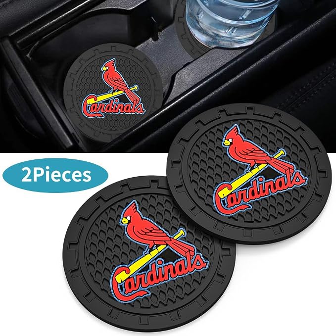 Baseball Fans Car Cup Holder Coasters for St. Louis Cardinals Fans, 2 Pack Cardinals Silicone Non-Slip Cup Mats, 2.75" Car Cup Holder Inserts for Auto Interior