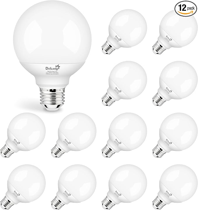 12 Pack E26 Base Bathroom Light Bulbs 3000K Soft White, G25 LED Globe Light Bulbs 60Watt Incandescent Equivalent, Round Light Bulb for Vanity Mirror, 5W, 500LM, Non-Dimmable