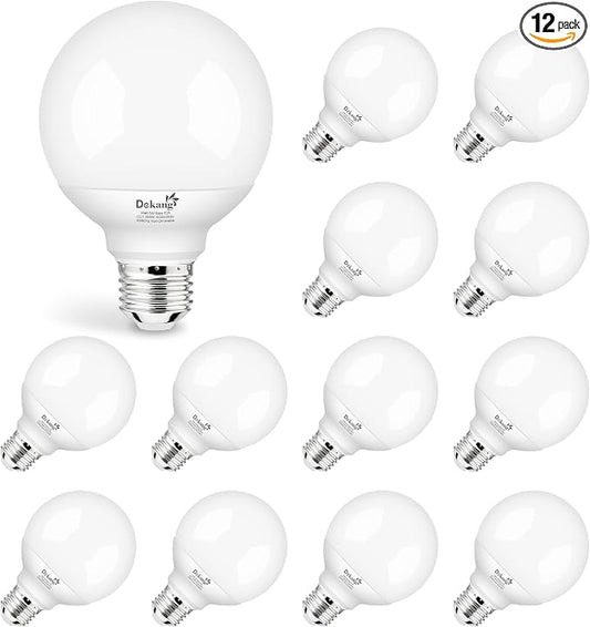 12 Pack E26 Base Bathroom Light Bulbs 3000K Soft White, G25 LED Globe Light Bulbs 60Watt Incandescent Equivalent, Round Light Bulb for Vanity Mirror, 5W, 500LM, Non-Dimmable