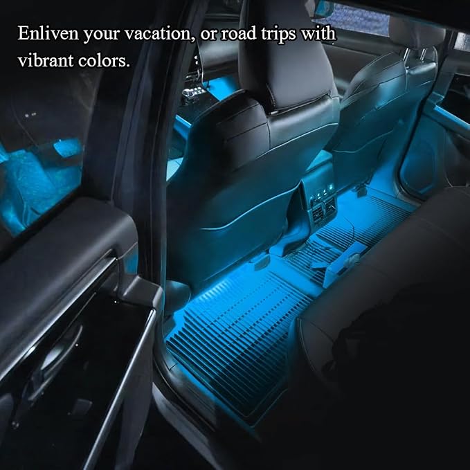 Car LED Strip Light, Car Interior Light, 12V 24 LED Under Dash Atmosphere Lights with Cigarette Lighter Port, Auto Atmosphere Under Dash Lighting Kit for Vehicles (Ice Blue, Cigarette Lighter)