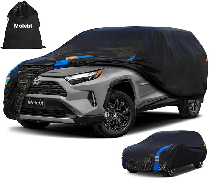SUV Car Cover Waterproof All Weather for Automobiles, Full Exterior Covers for Jeep (182-190 inch) Universal Fit for Chevrolet Equinox, Toyota RAV4 etc. Rain Winter Sun Snow Protection.