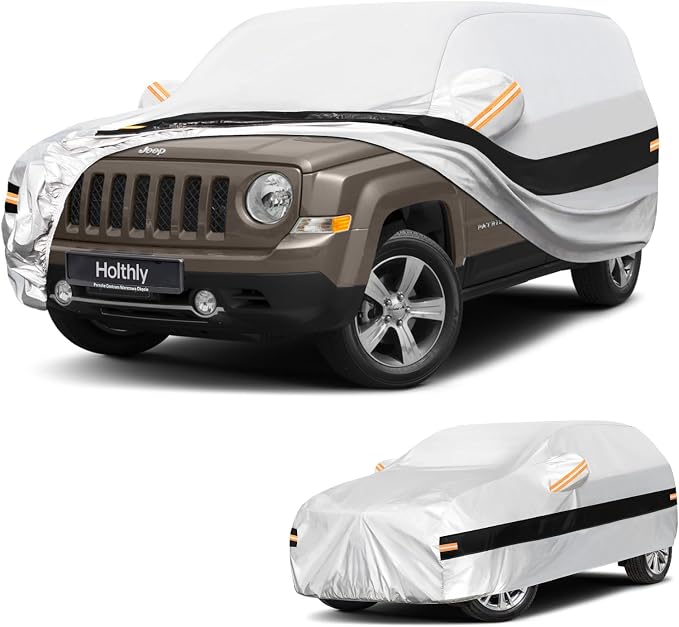10 Layers SUV Car Cover Custom Fit for Jeep Patriot (2006-2017), Waterproof All Weather for Automobiles, Outdoor Full Cover Sun Dust Rain Protection with Cotton. Silver