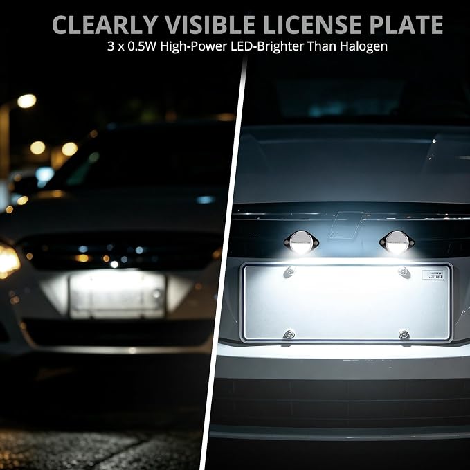 Justech 4 PCS 3 LED License Plate Lights, 12V-24V IP65 Waterproof Round Trailer License Plate Light Assembly, Shock Resistant Tag Lamp with 8 Screws for Trucks, Vans, RVs, Caravans, Lorries - Silver