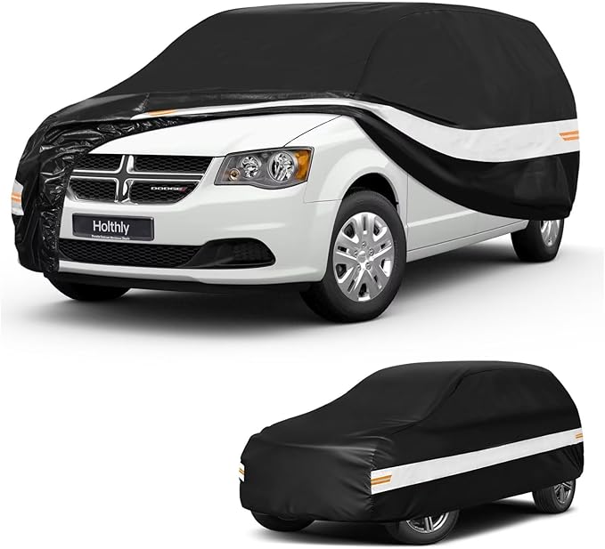 10 Layers Minivan Car Cover Custom Fit for Dodge Grand Caravan,Volkswagen VW Routan, Waterproof All Weather for Minivan, Outdoor Full Cover Sun Dust Rain Protection. Black
