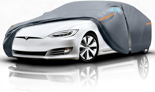 Waterproof Tesla Model S(2012-2026) Car Cover with Breathable Vents, [Upgrade] Premium Covers with Cotton Liner and Zipper Door,Sun Rain Snow Dust Uv Protection.(Gift with Towel)