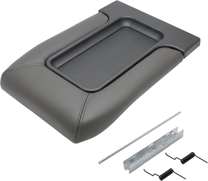 NHILES Center Console Lid Compatible with 1999-2007 Silverado Sierra | Fits 1999-2007 Avalanche Suburban Yukon Tahoe, Replaces OEM 19127364 19127365 19127366, Leather Cover, Dark Gray