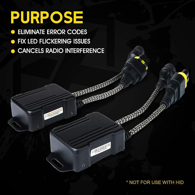 9005 LED Canbus Decoder Anti Flicker Error Free Harness for Headlight Bulb | Premium Nylon Braided Cable, Heat-Resistant, Plug N Play, Pack of 2