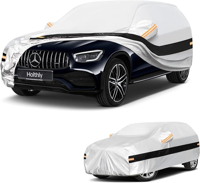 10 Layers SUV Car Cover Custom Fit Mercedes-Benz GLC300 GLC350e GLC43 63(2015-2026),Waterproof All Weather for Automobiles, Outdoor Full Cover Sun Dust Rain Protection with Cotton. Silver