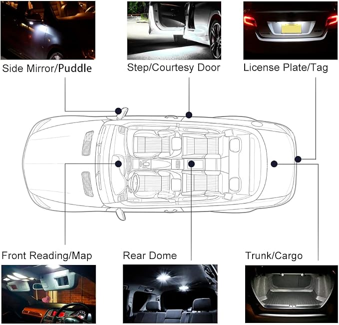 8pcs White LED Interior Lights Bulb Kit for Subaru WRX/WRX STI/Impreza 2004-2017 2018 2019 2020 2021 Map Dome Trunk License Plate Lights LED Interior Bulbs Package + Install Tool