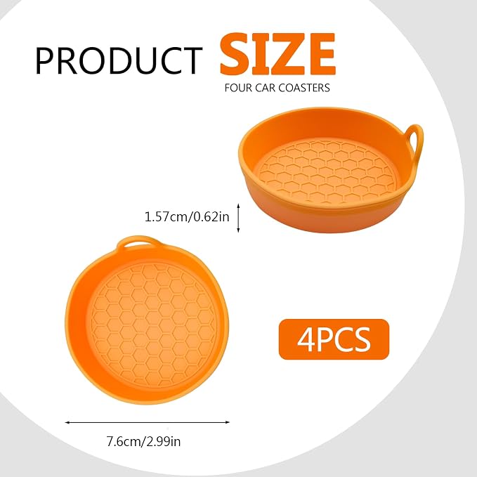 4 Pack Car Cup Holder Coaster, Universal Silicone Non-Slip Insert Pad, Waterproof Spill-Proof Drink Mat for SUV Sedan Truck, Automotive Interior Accessories (Orange)