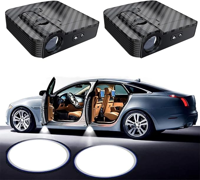 NewL 1 Pairs Custom Logo LED Projector Carbon Fiber Car Door Welcome Lights | Support custom any logo, Bright clear ghost shadow projection, universal car fit, Auto on/off with door opening & closing