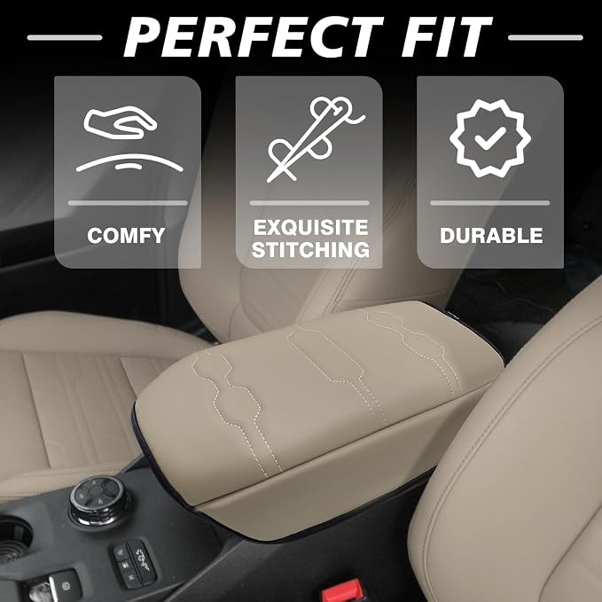 Muslogy Center Console Armrest Cover Fit for Ford Ranger 2024 2025 2026 Accessories, Comfort Armrest Pad Console Lid Cushion Vegan Leather Regular Thick (Sandstone)
