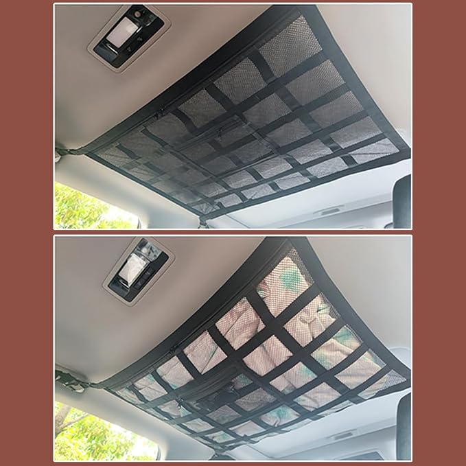 Car Ceiling Cargo Net for Buick Envision Plus 2021-2026 Car Roof Storage Mesh Bag Adjustable Roof Storage Organizer Double-Layer Mesh Pocket Accessories