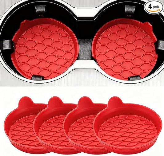 DandyChic Car Cup Holder Coaster, Cup Holder Lined with Anti Slip Silicone Coaster, Car Universal Interior Accessories, 4-Pack，Red