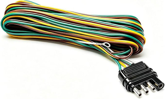 25ft 4 Wire 4-Flat Trailer Light Wiring Harness Extension Kit, Trailer Wiring Harness with 18 Gauge White Ground Wire for Trailers O-016