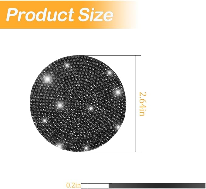 Osilly Bling Car Cup Holder Coaster, 2 Pack Crystal Rhinestone Anti-Slip Insert Coasters, Universal 2.75 Inch Fashion Automotive Cup Mat, Car Interior Accessories Decor Gifts for Women (Black)