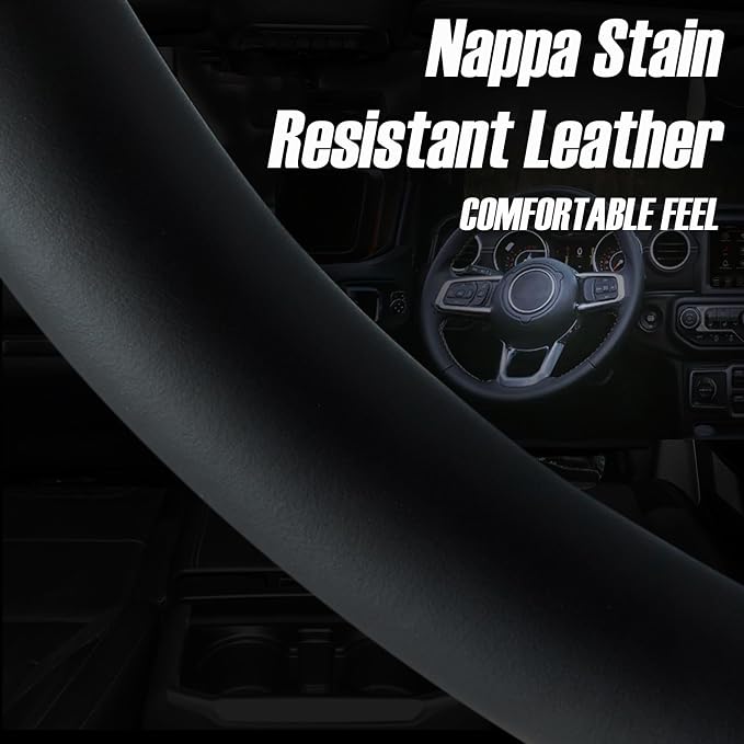Yangday Leather Steering Wheel Cover for Jeep Wrangler Grand Cherokee Compass, 14.5-15 inches Car Steering Wheel Cover with Non-Slip Breathable (Bright Silver)