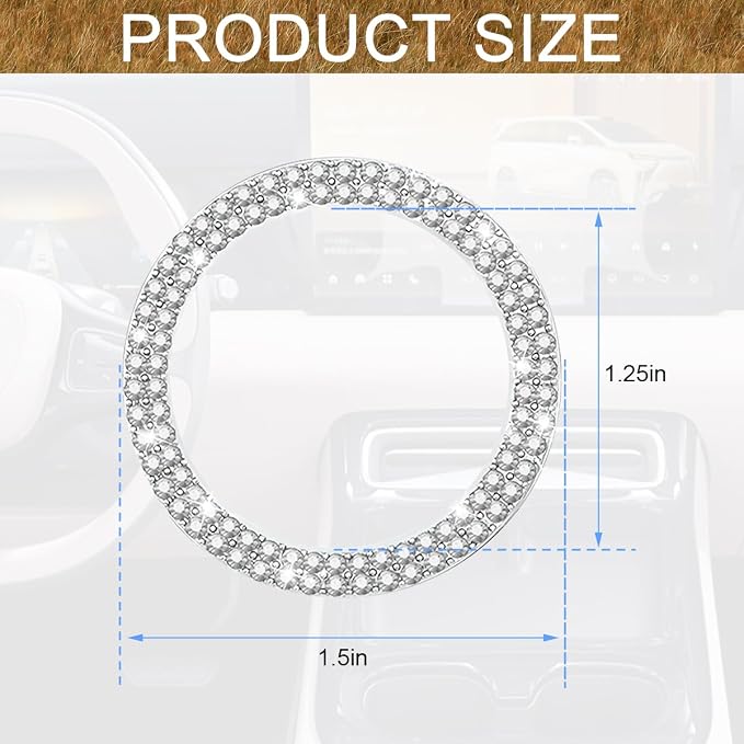 Bling Car Engine Start Ring Decals, 2PCS Sparkling Crystal Rhinestone Vehicle Push to Start Button Sticker, Diamond Auto Key Ignition Knob Decorative Ring, Universal for Vehicles (White)