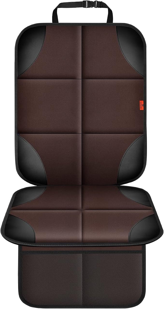 XHYANG Car Seat Protector 1 Pack Car Seat Cushion Mat Thickest Padding,Waterproof 600D Fabric Car Seat Covers for Non-Slip Backing Mesh Pockets for Baby and Pet (Brown, 1 Pc)